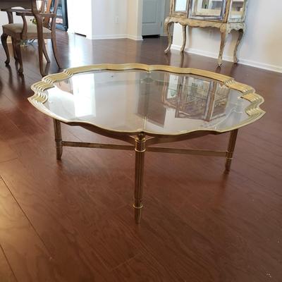 LOT 115: Glass Top Scalloped Edge Brass Table