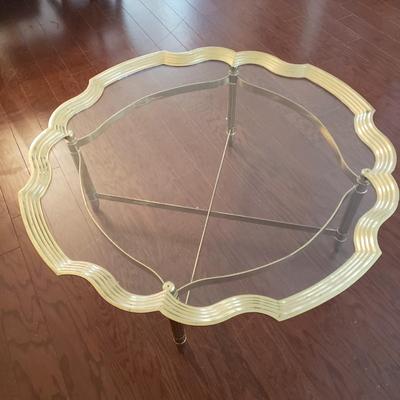 LOT 115: Glass Top Scalloped Edge Brass Table