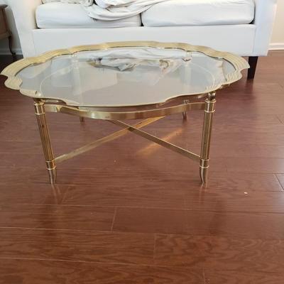 LOT 115: Glass Top Scalloped Edge Brass Table