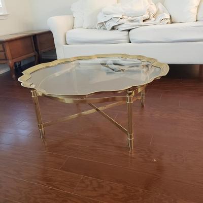 LOT 115: Glass Top Scalloped Edge Brass Table