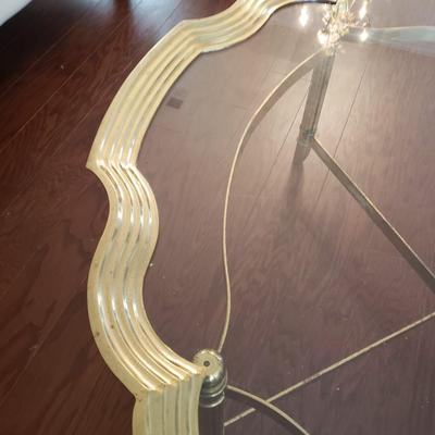LOT 115: Glass Top Scalloped Edge Brass Table