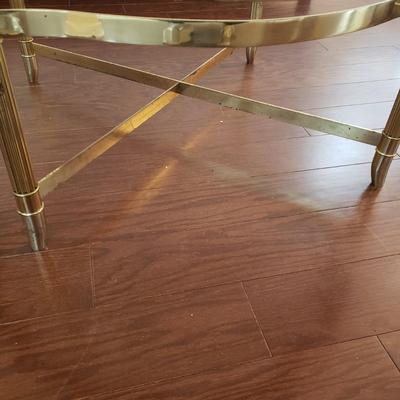 LOT 115: Glass Top Scalloped Edge Brass Table