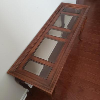 LOT 117: Glass Top Wooden Console Table