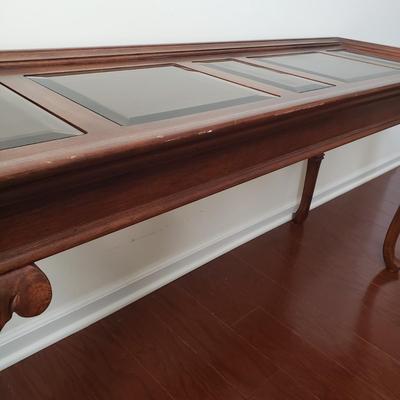 LOT 117: Glass Top Wooden Console Table