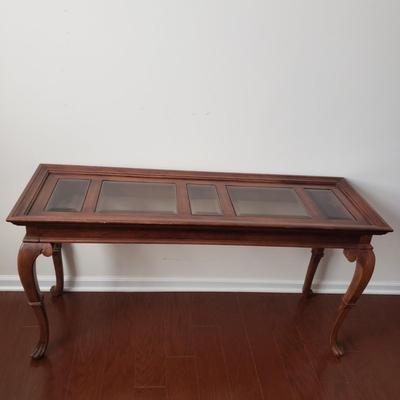 LOT 117: Glass Top Wooden Console Table