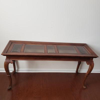 LOT 117: Glass Top Wooden Console Table