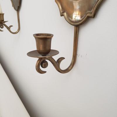 LOT 118: Brass Wall Sconce Pair, Brass Chinese Character & Pair of Papercut Art