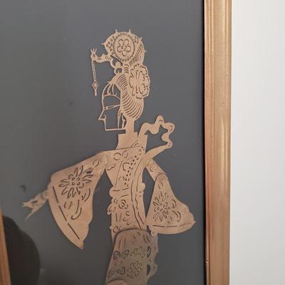 LOT 118: Brass Wall Sconce Pair, Brass Chinese Character & Pair of Papercut Art