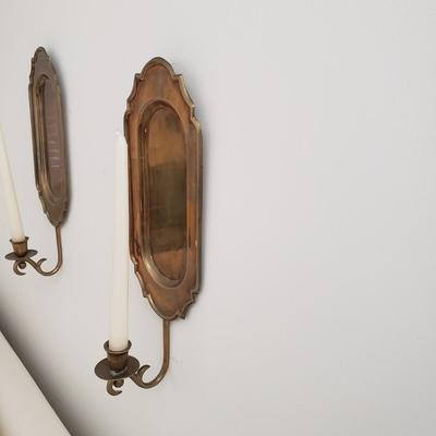 LOT 118: Brass Wall Sconce Pair, Brass Chinese Character & Pair of Papercut Art