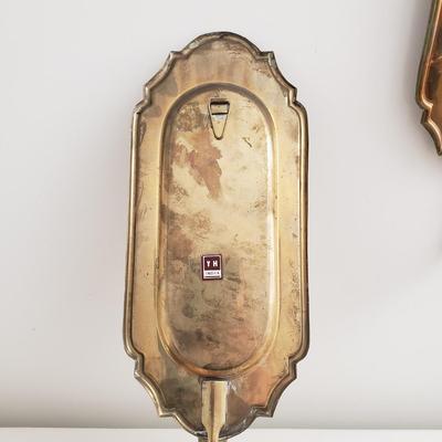 LOT 118: Brass Wall Sconce Pair, Brass Chinese Character & Pair of Papercut Art