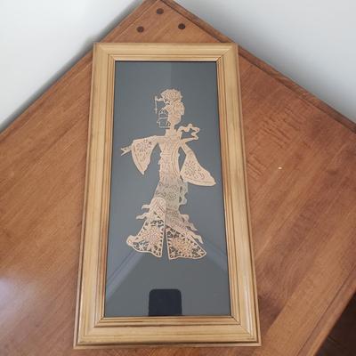 LOT 118: Brass Wall Sconce Pair, Brass Chinese Character & Pair of Papercut Art