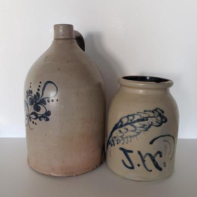 LOT 122: Vintage Salt Glazed Stoneware Jug & Crock
