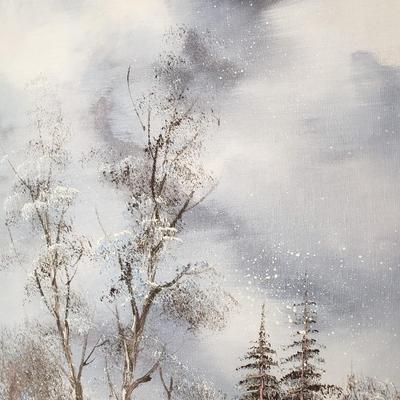 LOT 129: Winter Landscape Signed Oil Painting on Canvas