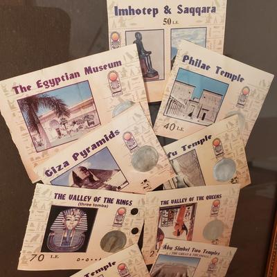 LOT 132: Egyptian Papyrus Art with Framed Collection of Souvenir Tickets from Egypt