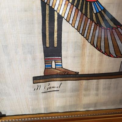 LOT 132: Egyptian Papyrus Art with Framed Collection of Souvenir Tickets from Egypt