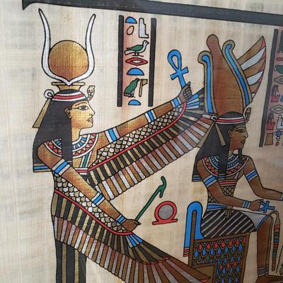 LOT 132: Egyptian Papyrus Art with Framed Collection of Souvenir Tickets from Egypt