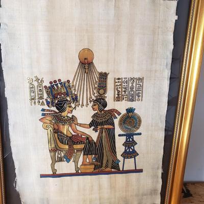LOT 132: Egyptian Papyrus Art with Framed Collection of Souvenir Tickets from Egypt
