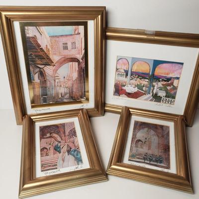 LOT 190: Signed Framed Art Prints-Jerusalem & Shabbat Table