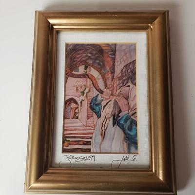 LOT 190: Signed Framed Art Prints-Jerusalem & Shabbat Table