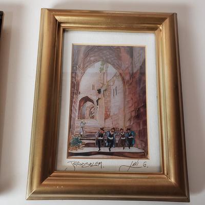LOT 190: Signed Framed Art Prints-Jerusalem & Shabbat Table