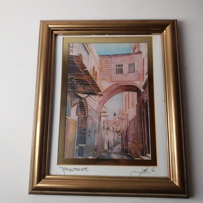 LOT 190: Signed Framed Art Prints-Jerusalem & Shabbat Table