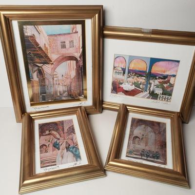 LOT 190: Signed Framed Art Prints-Jerusalem & Shabbat Table