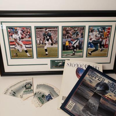 LOT. 195: Vintage Eagles Season Pass Tickets, Framed Eagles Players Decor & More
