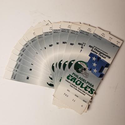 LOT. 195: Vintage Eagles Season Pass Tickets, Framed Eagles Players Decor & More