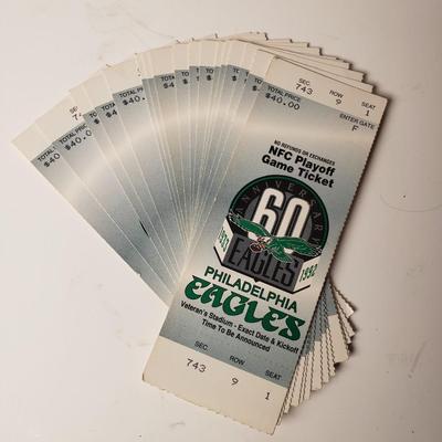 LOT. 195: Vintage Eagles Season Pass Tickets, Framed Eagles Players Decor & More