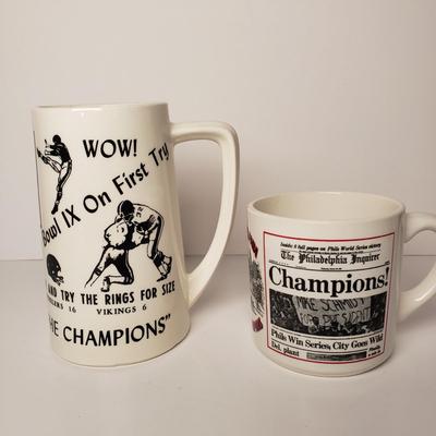 LOT 196: Philadelphia Sports Memorabilia with NFL Super Bowl Football, Mugs, Action Figures & More