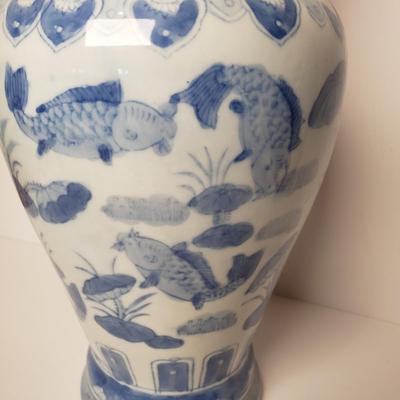 LOT 200: Chinoiserie Blue & White Fishbowl Planter & Vase