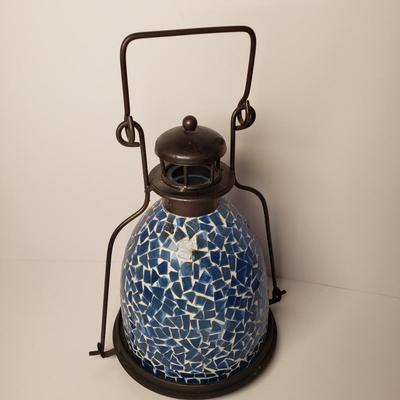 LOT 203: Celestial Sun & Moon Candle Holder & Glass Mosaic Lantern Candle Holder