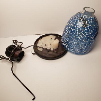 LOT 203: Celestial Sun & Moon Candle Holder & Glass Mosaic Lantern Candle Holder