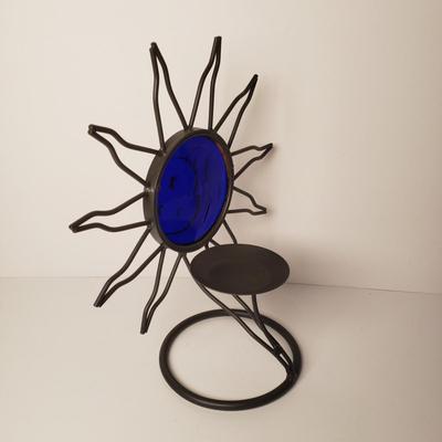 LOT 203: Celestial Sun & Moon Candle Holder & Glass Mosaic Lantern Candle Holder