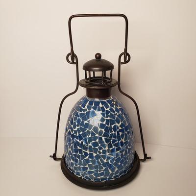 LOT 203: Celestial Sun & Moon Candle Holder & Glass Mosaic Lantern Candle Holder