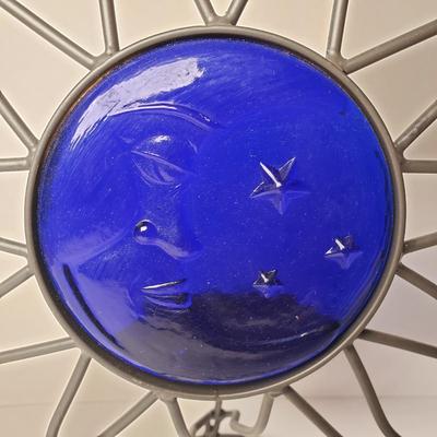 LOT 203: Celestial Sun & Moon Candle Holder & Glass Mosaic Lantern Candle Holder