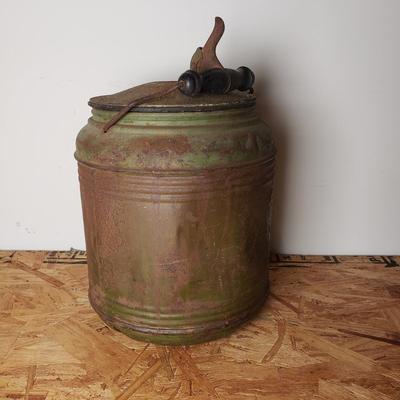 LOT 206: Swedish Enamelware Pitcher, Vintage Insulated Thermos, Blue Enamel Coffeepot, Pickle castor Stand with Tongs & Antique...