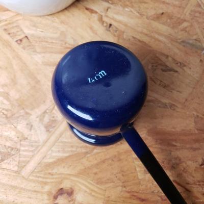 LOT 206: Swedish Enamelware Pitcher, Vintage Insulated Thermos, Blue Enamel Coffeepot, Pickle castor Stand with Tongs & Antique...