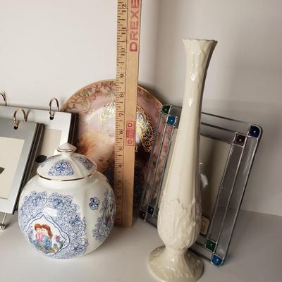 LOT 207: Home Decor Assortment-Lenox, Blue Trellis Temple Jar, Photo Albums & More