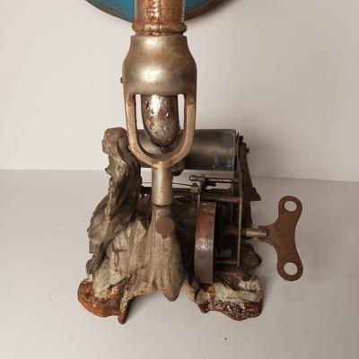 LOT 210: Antique Puck Style Cylinder Phonograph with Cast Metal Lady Base & Morning Glory Style Horn