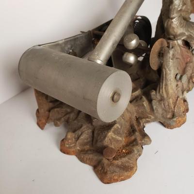 LOT 210: Antique Puck Style Cylinder Phonograph with Cast Metal Lady Base & Morning Glory Style Horn