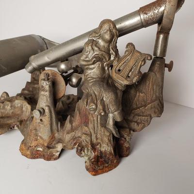 LOT 210: Antique Puck Style Cylinder Phonograph with Cast Metal Lady Base & Morning Glory Style Horn