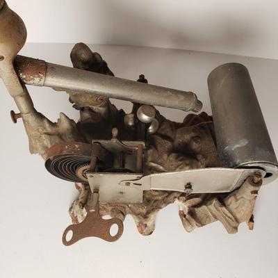 LOT 210: Antique Puck Style Cylinder Phonograph with Cast Metal Lady Base & Morning Glory Style Horn