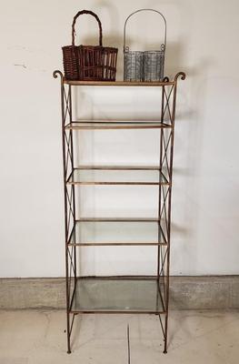 LOT 215: Vintage Metal Etagere with Glass Shelves