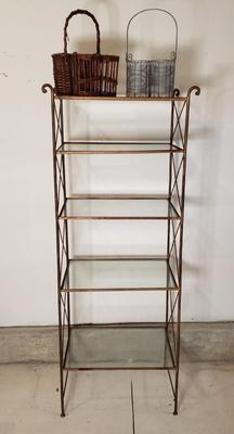 LOT 215: Vintage Metal Etagere with Glass Shelves