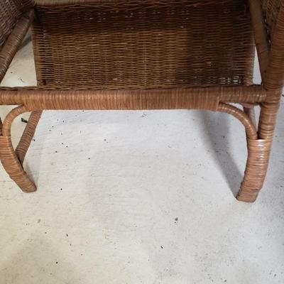 LOT 216: Vintage Rattan Wicker Table with Magazine Rack & Silver Tone Mirror