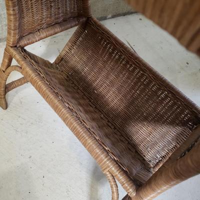 LOT 216: Vintage Rattan Wicker Table with Magazine Rack & Silver Tone Mirror