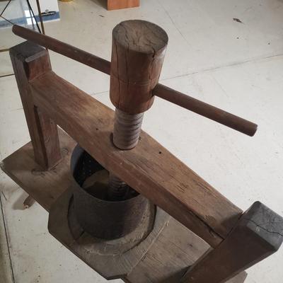 LOT 228: Antique Wooden Cheese Press/Fruit Press for Wine