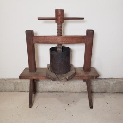 LOT 228: Antique Wooden Cheese Press/Fruit Press for Wine