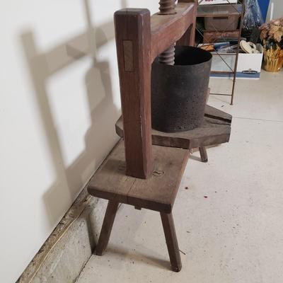 LOT 228: Antique Wooden Cheese Press/Fruit Press for Wine